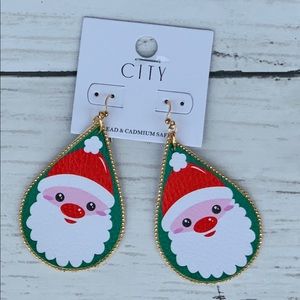 Santa Claus Faux Leather Christmas Drop Earrings